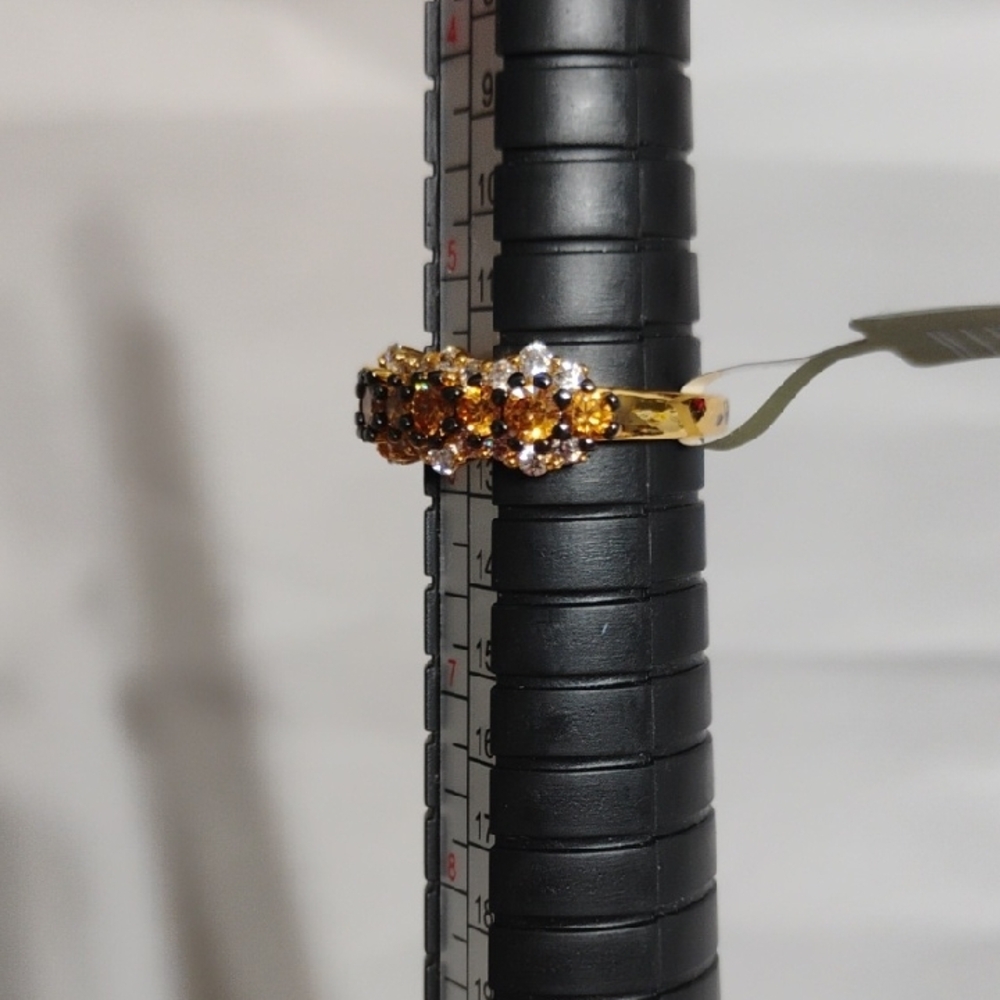 FIRM! New 14k Gold Plated Lab Imperial Topaz & White Sapphire Stunning Ring - Picture 8 of 11